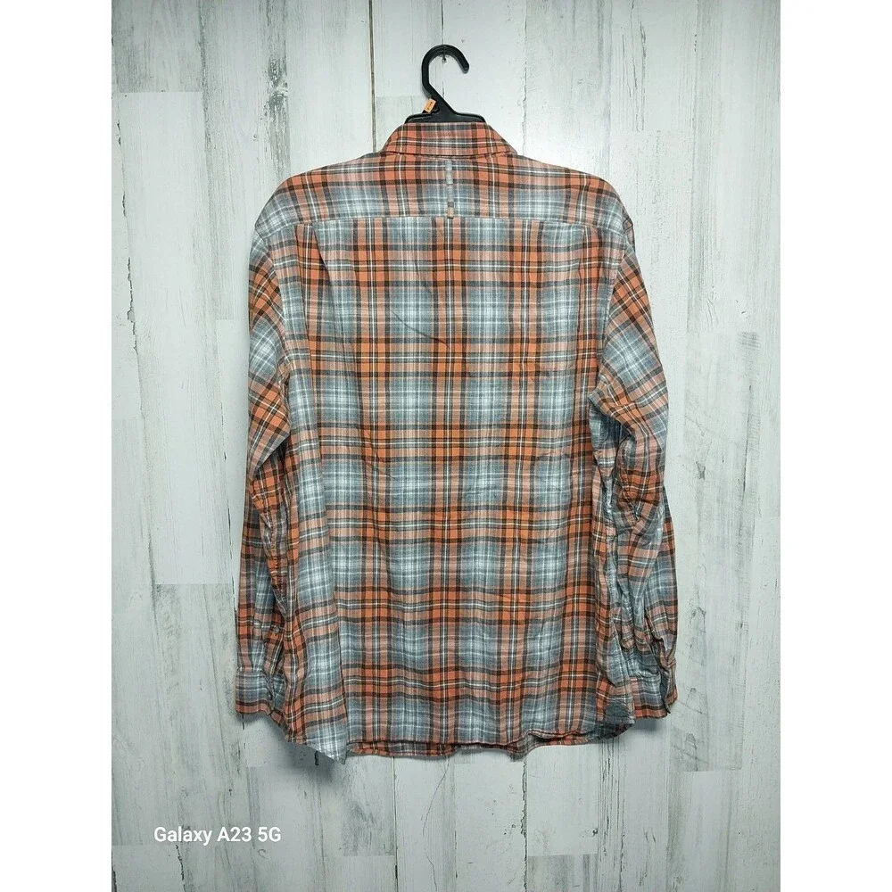Banana Republic Shirt Mens XL Orange Gray Plaid Long Sleeve Button Up